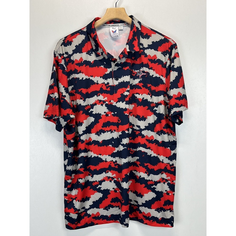 Puma Golf Volition America Polo Shirt Sz Large Mens Red Blue Gray Performance